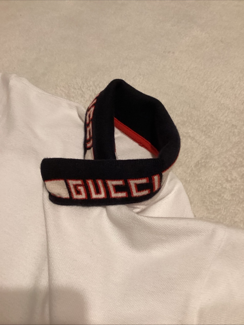 Gucci White Polo with Black Logo Collar and Red Trim - Picture 3 of 13